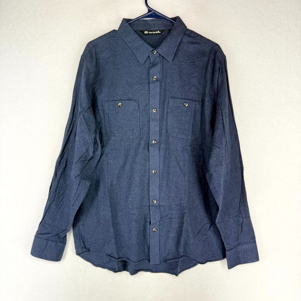 Travis Mathew Mens Blue Soft Cotton Long Sleeve Button Down Casual Shirt Size‎ L